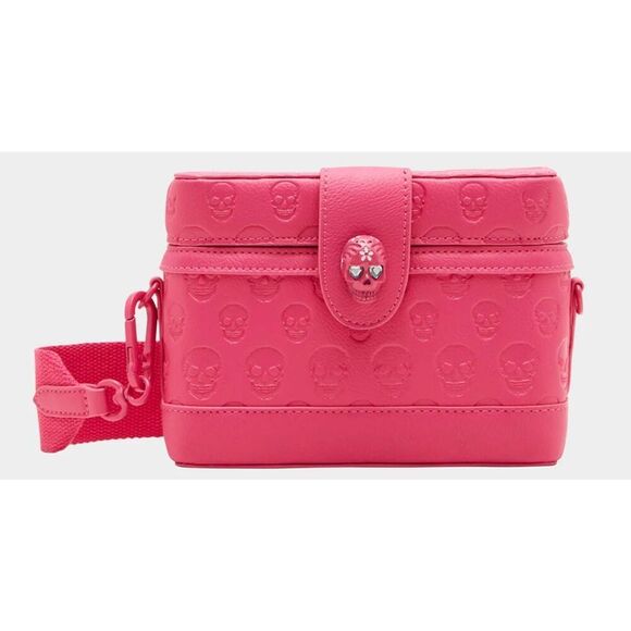 NWT~BETSEY JOHNSON Hot Pink Skull Boss Vanity Bag - Picture 3 of 7